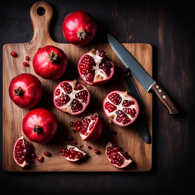 Free photo fresh pomegranate on wooden table