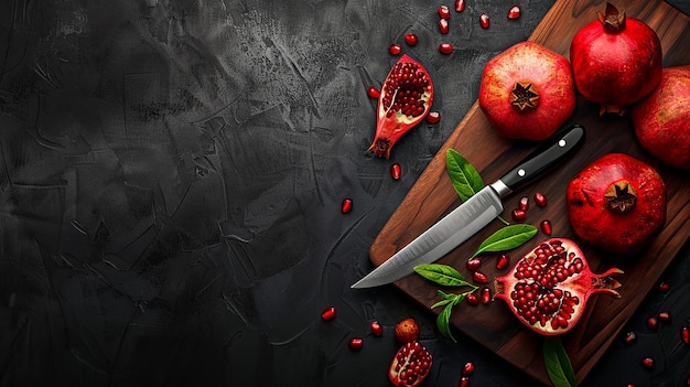 Photo free photo fresh pomegranates with knife top view