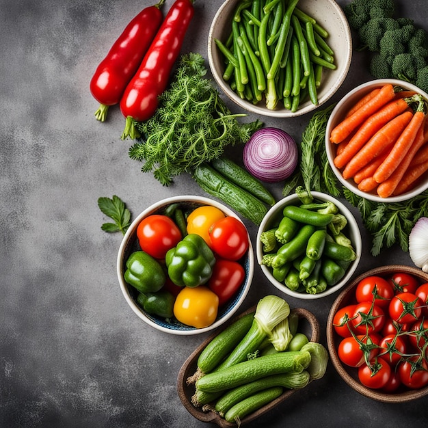 Photo free photo fresh vegetables in different ceramic bowl