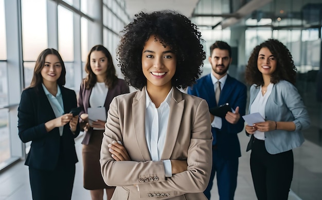 Free photo guy shows document to a girl group of young freelancers in the office have conversation