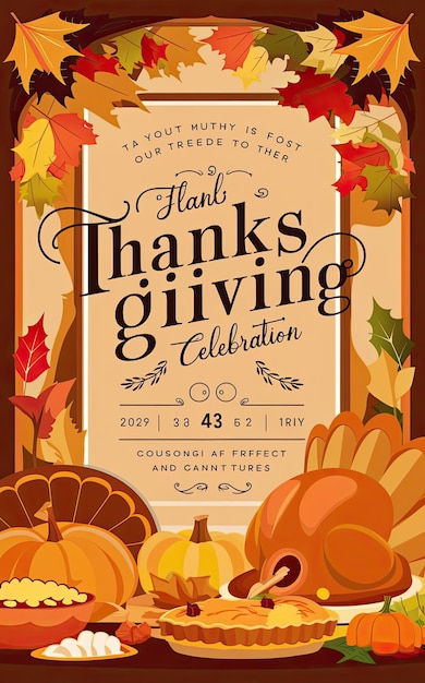 Photo free photo hand drawn flat thanksgiving invitation template