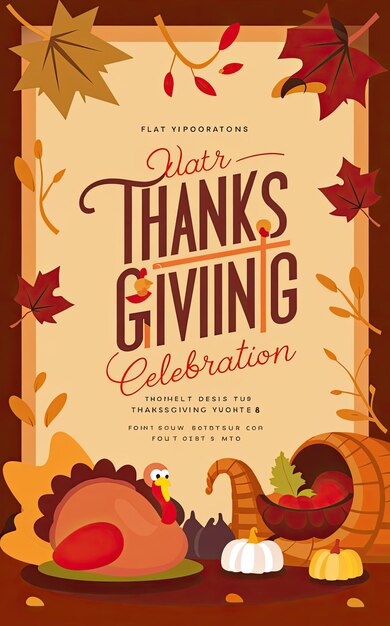 Photo free photo hand drawn flat thanksgiving invitation template