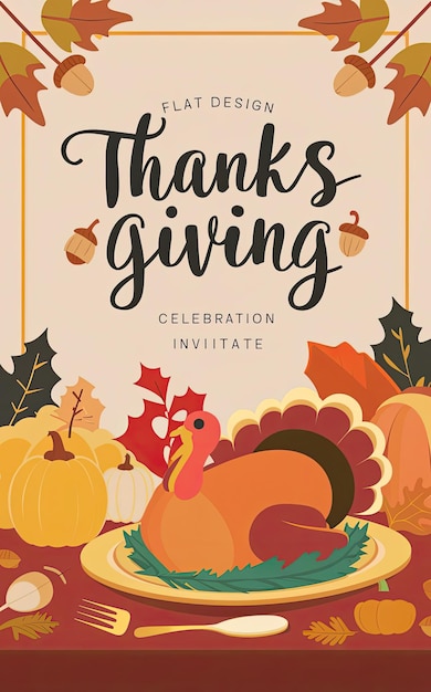 Photo free photo hand drawn flat thanksgiving invitation template