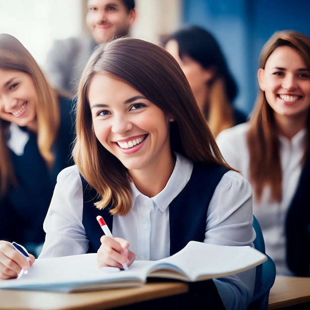 Free photo Happy cute brunette Caucasian grad girl is smiling