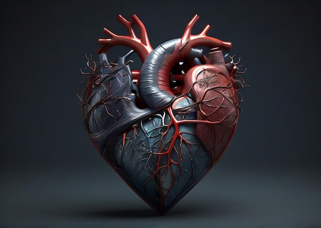 Free photo human heart with veins on dark background 3d render illustration Ai generated