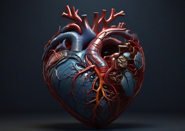 Free photo human heart with veins on dark background 3d render illustration Ai generated