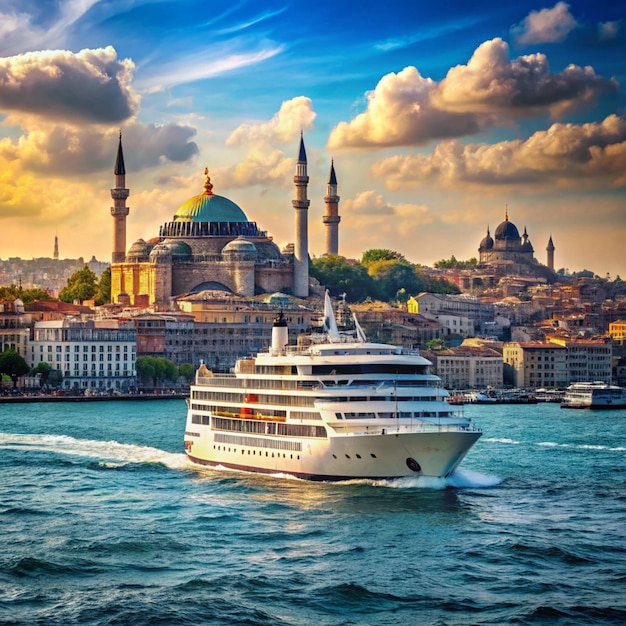 Free photo Istanbuls ocean with cruise ship