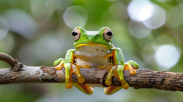 Free Photo of Javan tree frog on sitting on branch flying frog on branch tree frog on branch