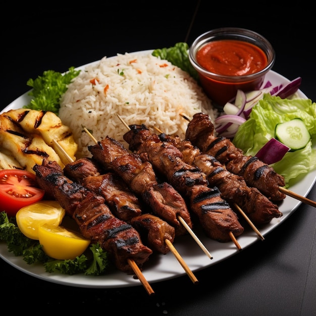 Free Photo kababs BarBq Platter Rice Salad