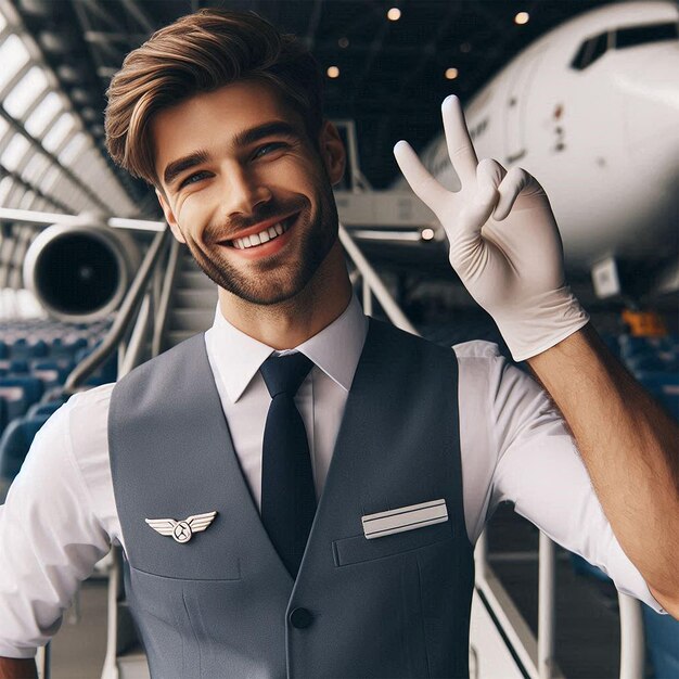 Photo free photo medium shot male flight attendant posing