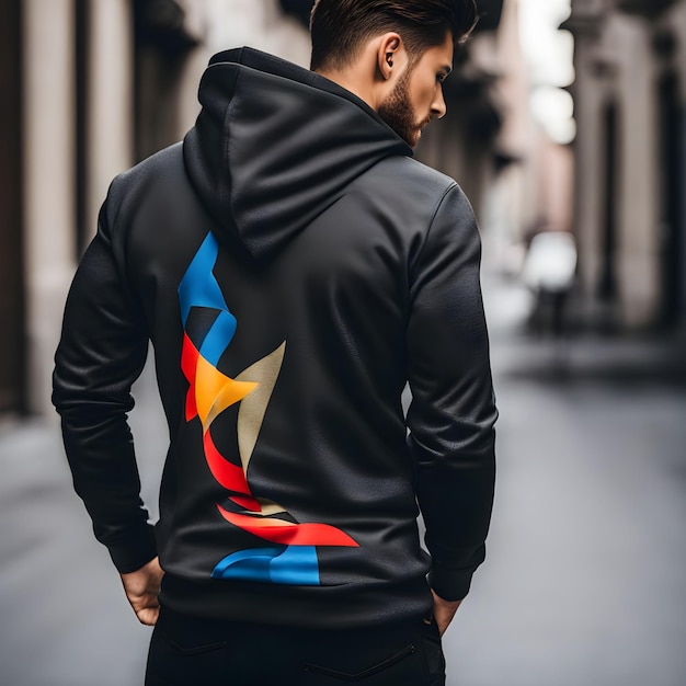 Free photo mens apparel black hoodie rear view