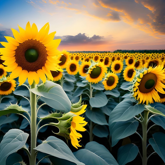 Free photo natural landscape of sunflowers field on sunny day