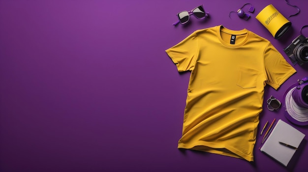 Free photo New colorful tshirts mockup with copy space on drak color Background