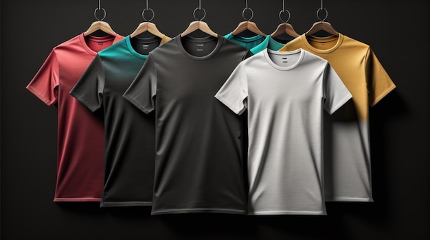 Free photo New colorful tshirts mockup with copy space on drak color Background