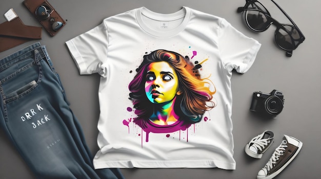 Free photo New colorful tshirts mockup with copy space on drak color Background