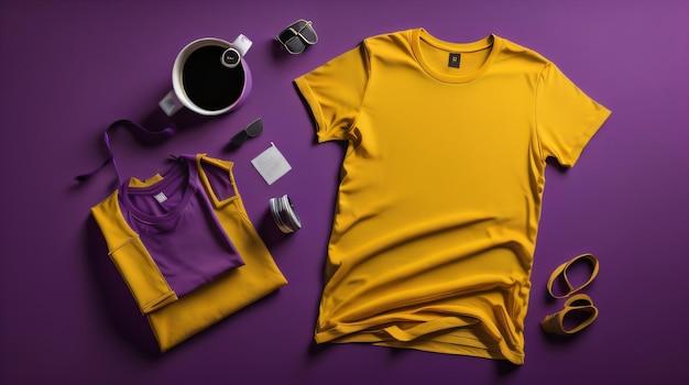 Free photo New colorful tshirts mockup with copy space on drak color Background