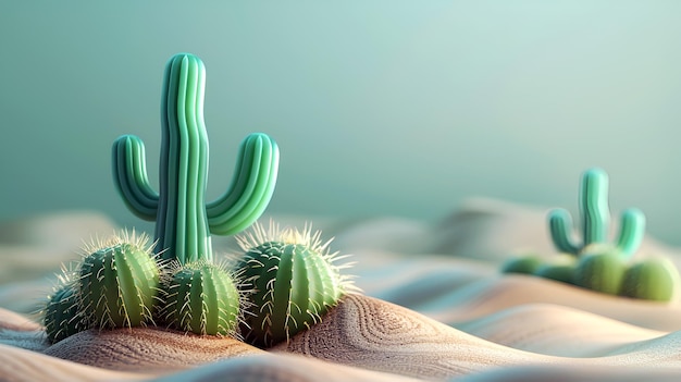 Free photo nice cacti plant with desert landscape style