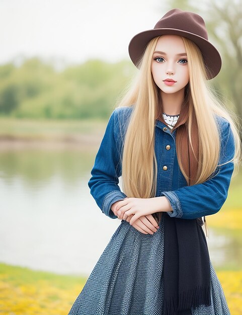 Free photo outdoor fashion positive portrait of stylish hipster girl long blonde hairs vintage hat