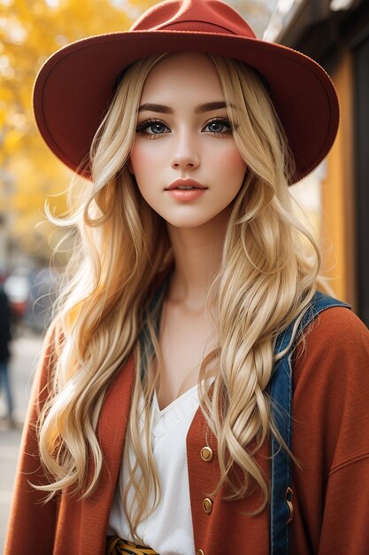 Free photo outdoor fashion positive portrait of stylish hipster girl long blonde hairs vintage hat