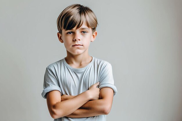 Photo free photo peaceful boy showing crossed arms