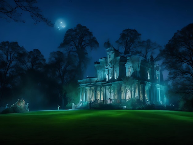 Free photo quentin blake long exposure photography haunted mansion ai generated