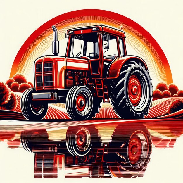 Photo free photo a red tractor on a white background computer graphics by lichtenstein