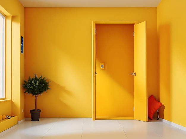 Free photo Room with a yellow wall ai generated