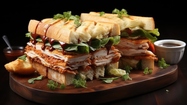 Photo free photo side view of club sandwich with chicken