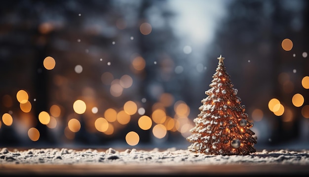 free photo of Snow blank with blurred Christmas tree and bright bokeh backdrop