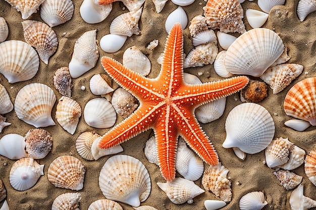 Free photo starfish standing over shells