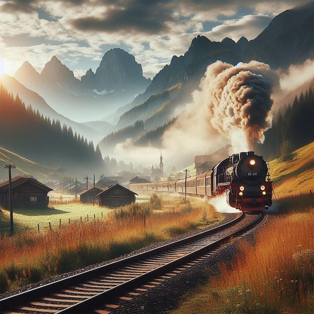 Photo free photo steam train chugs through rural mountainside scenery generative ai