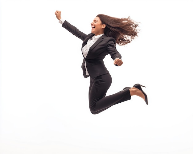 Free photo success manager in high spirit jumping high to celebrate