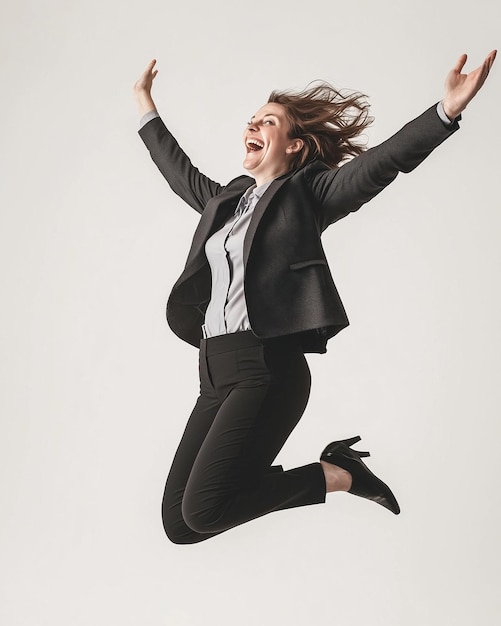 Free photo success manager in high spirit jumping high to celebrate