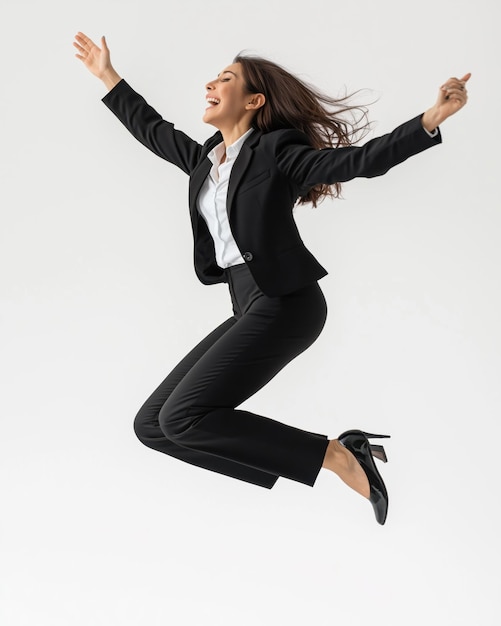 Photo free photo success manager in high spirit jumping high to celebrate