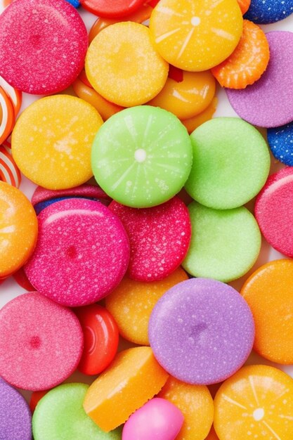 Free photo top view bunch of colorful candies 8k