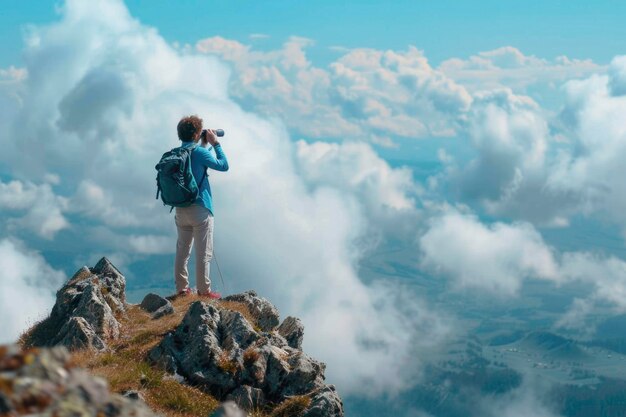 Free Photo Tourist Holding Binoculars