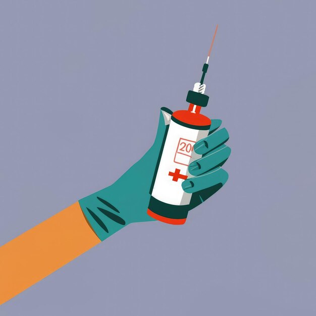 Free photo Vaccine bottle and syringe held by doctor with gloves