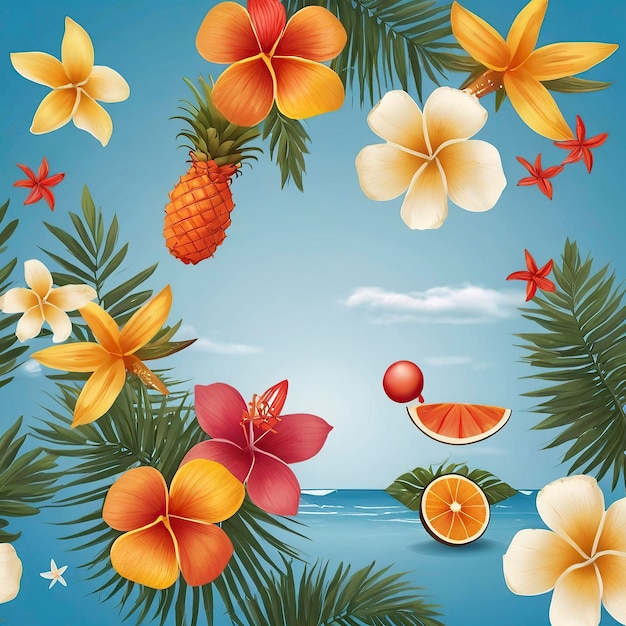 Free Photo vector summer holiday illustration on sky blue background with beach elements and tropica