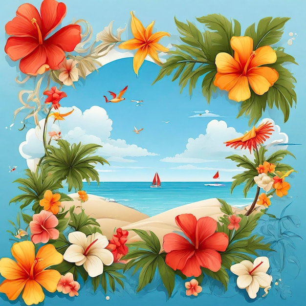 Free Photo vector summer holiday illustration on sky blue background with beach elements and tropica