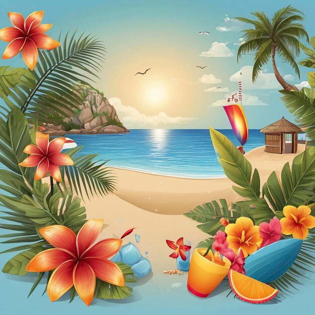 Free Photo vector summer holiday illustration on sky blue background