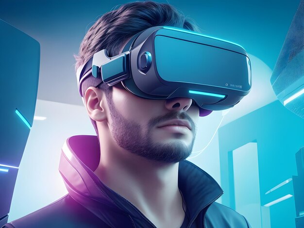 Free Photo virtual reality concept vr and ar technologies a man in glasses with 3d illustration