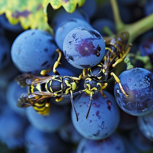 Photo free photo of wasps eating fruit grapes vespula