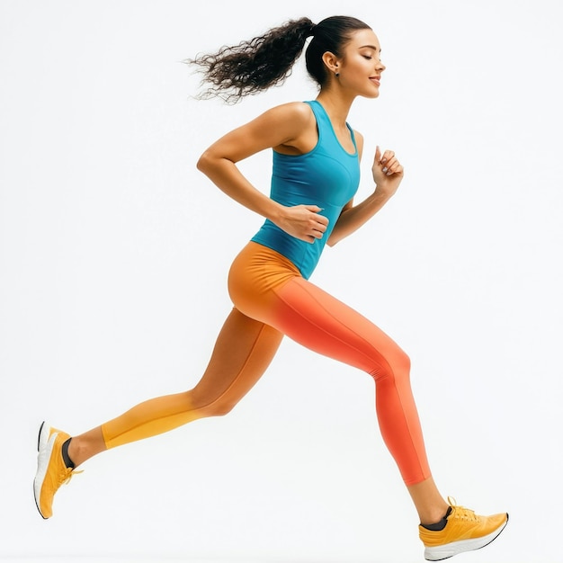 Photo free photo of woman jogging pose white background