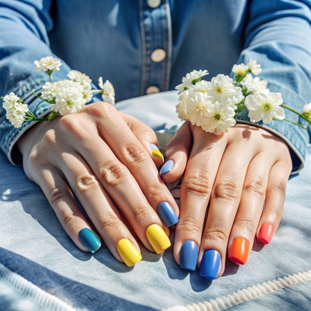 Free photo women wearing colorful manicure