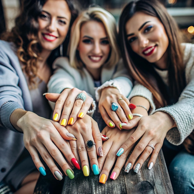 Free photo women wearing colorful manicure