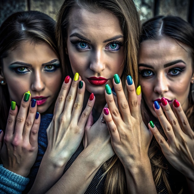 Free photo women wearing colorful manicure