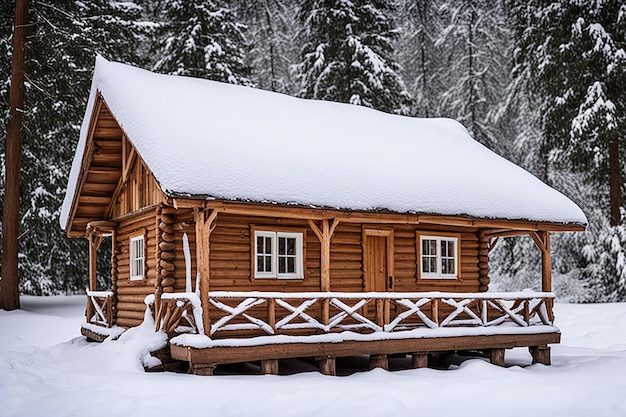 Free photo wooden house covered with snow