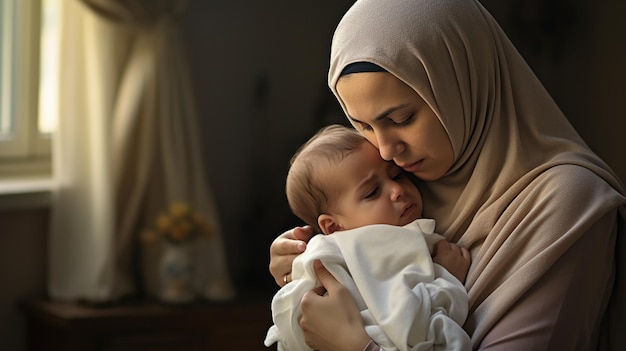 Free photo young worried mother comforting her cry babby