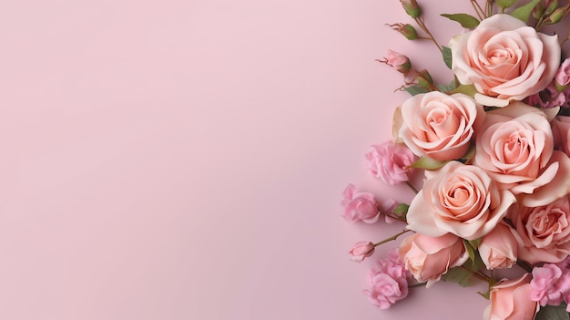 free photos valentine39s day with flowers and pink background AI generated image