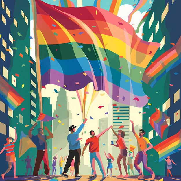 free poster people and rainbow flag